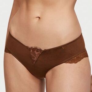 Victorias Secret Very Sexy Smooth Satin Micro Lace insert cheeky panty Mahogany